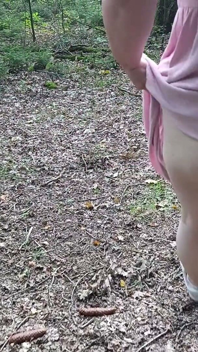 Stepsister walks naked in public through the forest and almost gets caught | Clip 1