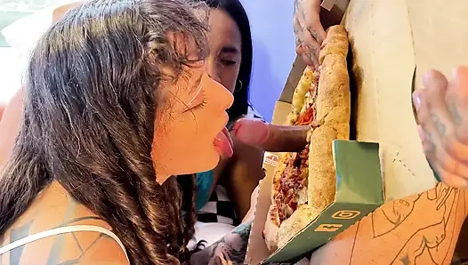 Girls Night with Two Horny Sluts Turns Into a Threesome with Pizza Dude