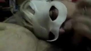 Masked italian blonde gives a dedicated mouthjob
