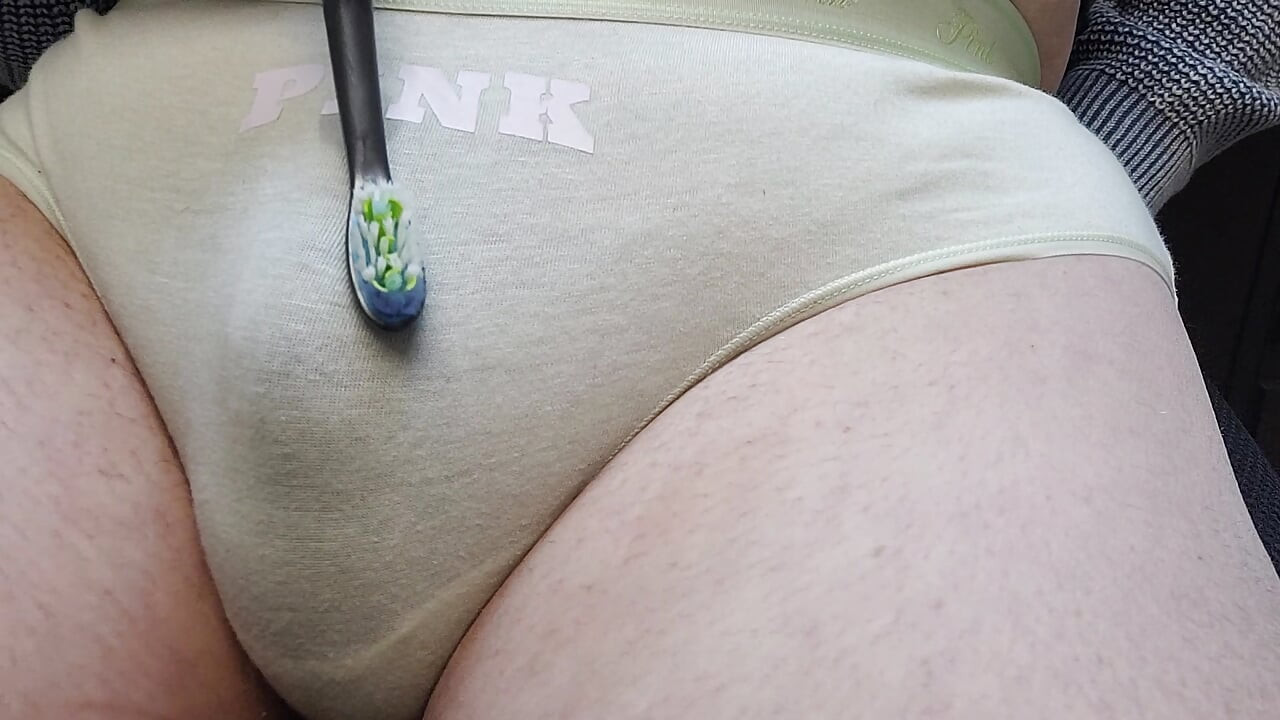 Sissy with toothbrush vibrator
