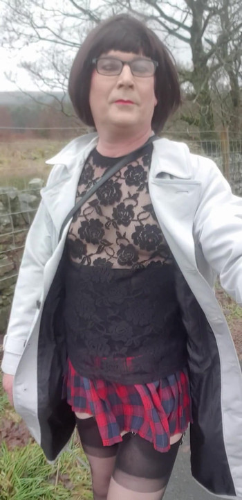 Memorable moment from "Crossdresser takes a walk on a windy lane"