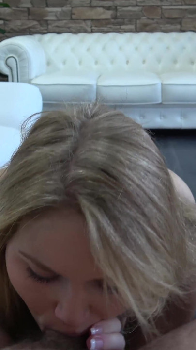 Casting blonde gives blowjob and gets pounded in missionary