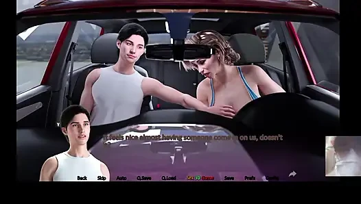 Step-Sis almost caught us!! MILF Step-Mom gave me a blowjob in the car and eats my load.