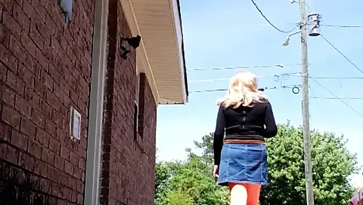 Gay Cd outdoors smoking. Masturbate and cum on pantyhose.
