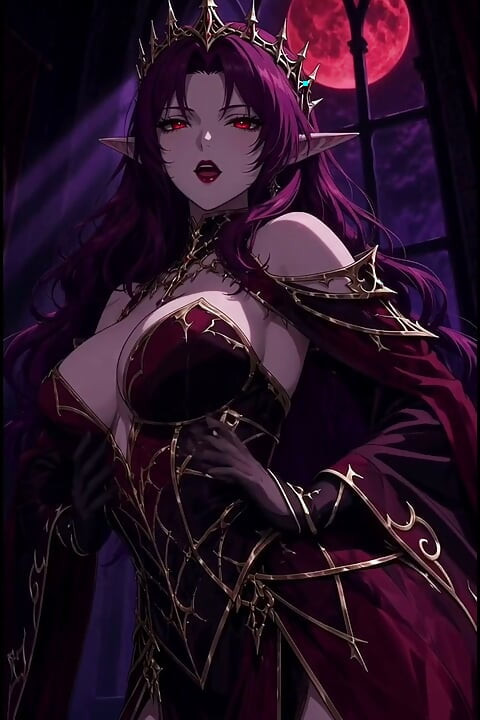 3d anime vampire queen masturbating in the light of the blood moon