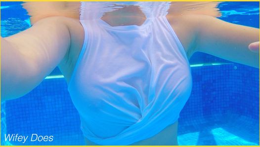 Wifey wet shirt best of video compilation - Wifey braless and wet in the pool.