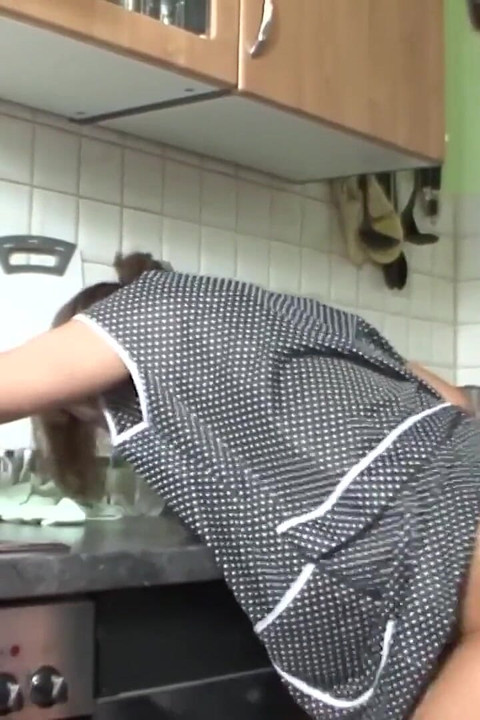 Shaved Granny Is Fucked Hard in Her Kitchen with a Big Cock Until Her Wet Pussy Leaks