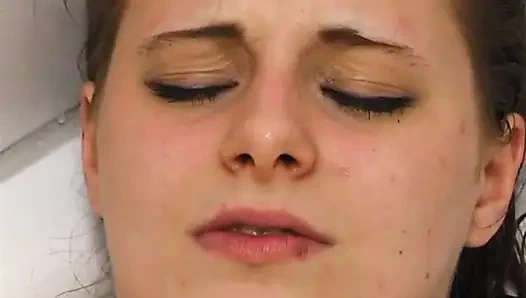 Fabulous brunette with big boobs rubs and fingers her wet cunt