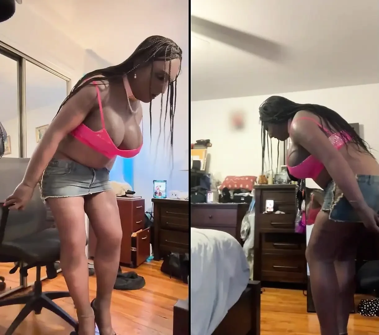 Black Babe Danae in a Super Tiny Mini Skirt Rubbing Her Pussy