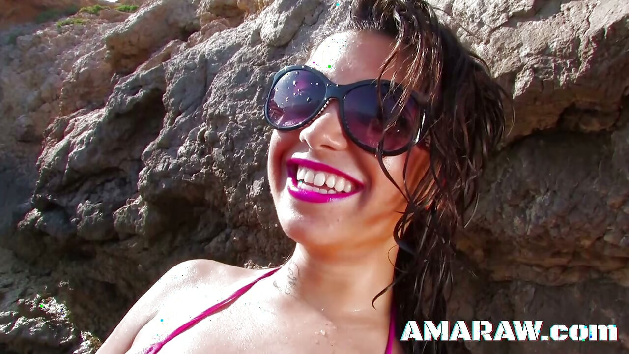 Busty brunette teen Carla Cruz fucked on a beach