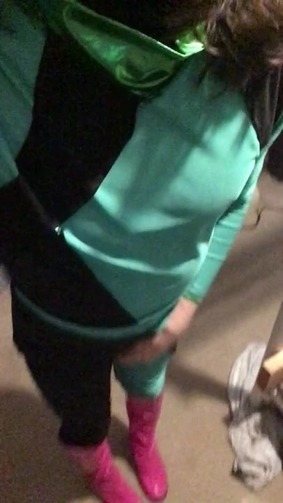 cumming in knee high boot an pvc spandex shego cosplay suit