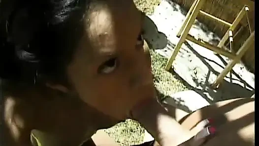 Brunette Teen Gives Long Blowjob Outside