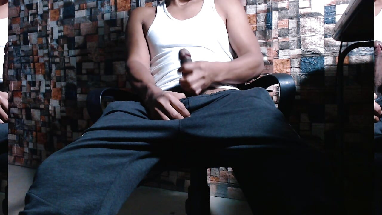 Solo male in athletic wear reaching orgasm