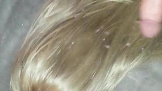crossdresser cumming on sexy blonde hair