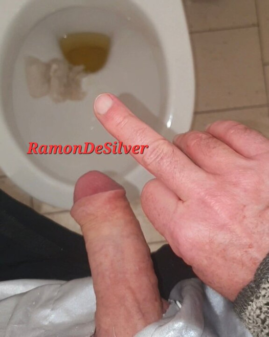 Master Ramon pisses, spits and jerks hot milk in public toilet, lick slave!