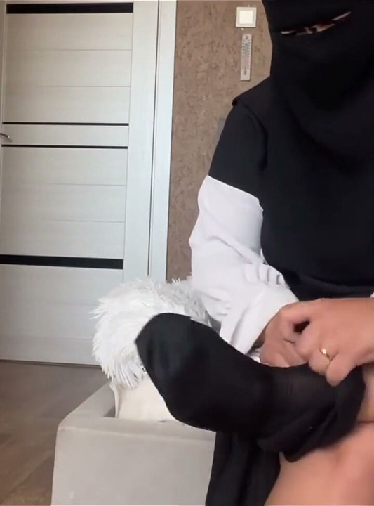 Zalifa in a Hijab Tries on Black Tights Without Panties