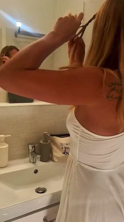 Beautiful blonde new wife in see through mini white dress shows her tiny thong and big ass | Clip 2