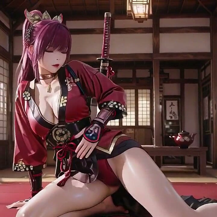 Blonde Warrior's Pure White Fantasy! Barely Covered Kneeling Pose, Golden Sash Cinching Her Hips