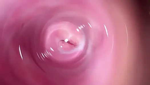 Kamera jauh di dalam memek krim remaja Mia
