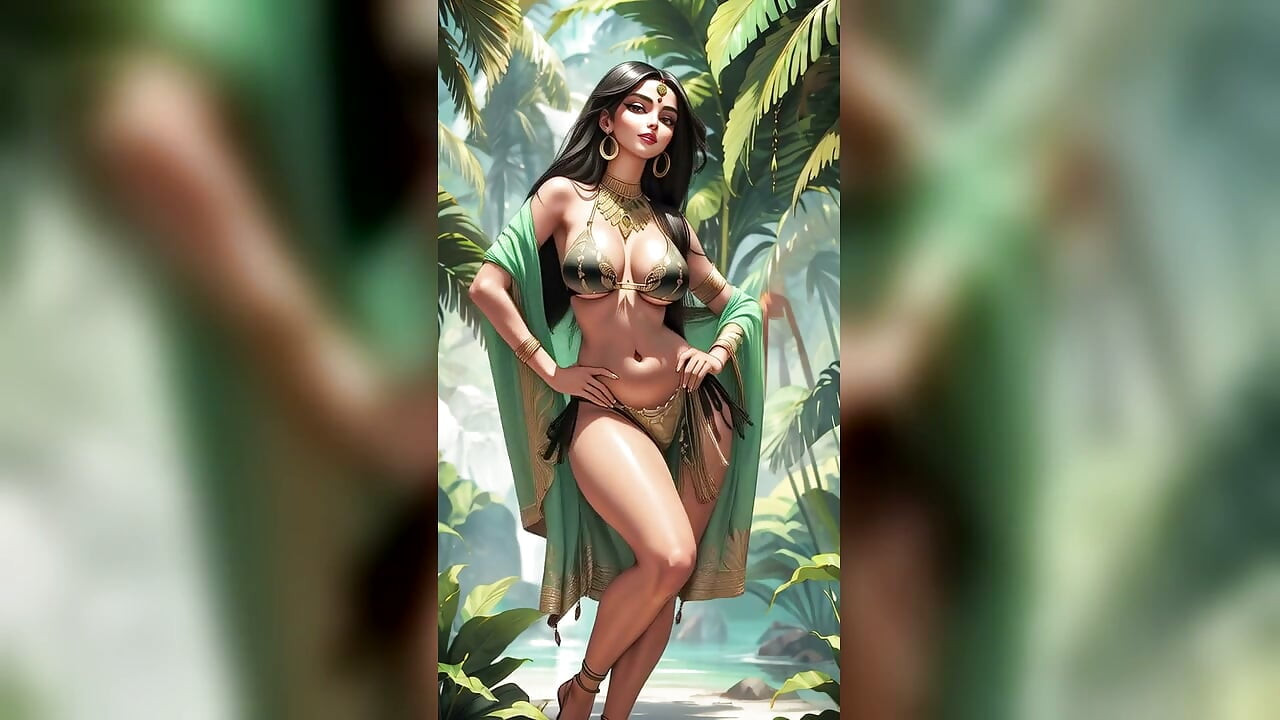 Indian beauty Priya desi bhabhi green bikini dance in temple garden (Ai model)