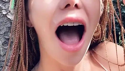 Wild sex outdoors during a walk in the woods