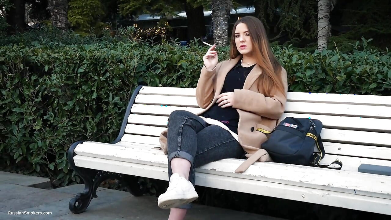 Russian Girl Spends Her Lunch Break Smoking 3 Cigs in a Row