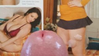 Cumming over a shared big titty wank mag