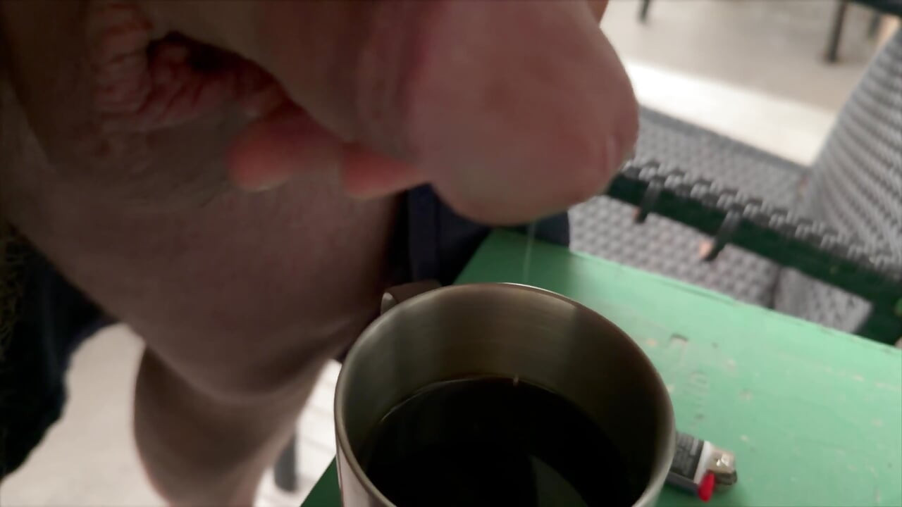 Balcony Wank Precum Dip in My Coffee