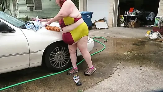 Car wash in and out of my iron man bikini set part 2 flashing