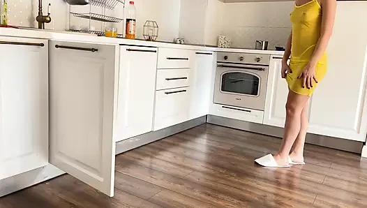 While her stepdad was fixing it, she gave him a blowjob