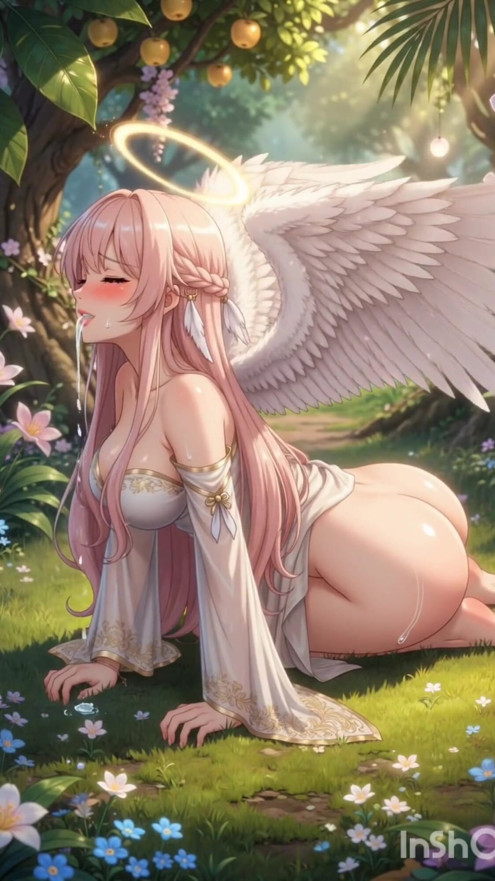 Hentai angel with big boobs masturbates | Clip 2