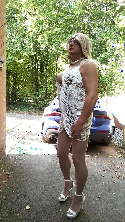 Sexy Crossdresser Kellycd2022's in white tassels dress pantyhose and heels