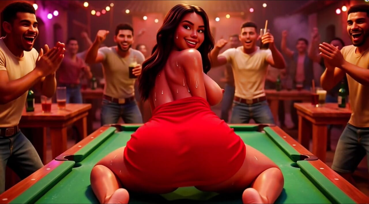 Dögös, karcsú Favelada nagy seggel vadul táncol a Pagode-on, meztelenül fekszik az asztalon, majd guggolva pisil a sötét sikátorban