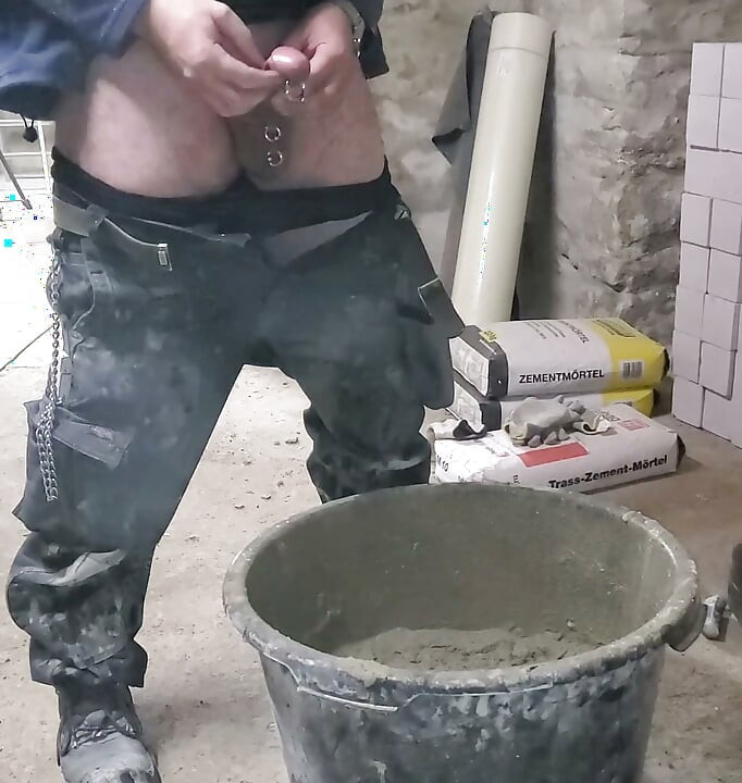 Spraying mortar construction site