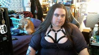 Chubby goth femboy enby flirts and flashes her sexy nipples