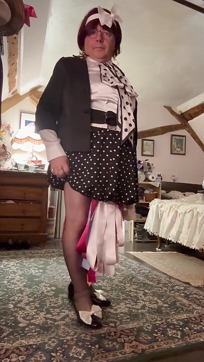 Dressed in a little polka-dot skirt for an evening out