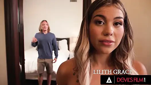 DEVILS FILM - Lilith Grace Teases Sibling's Friend While Brushing Hair Into Sloppy Face Fuck