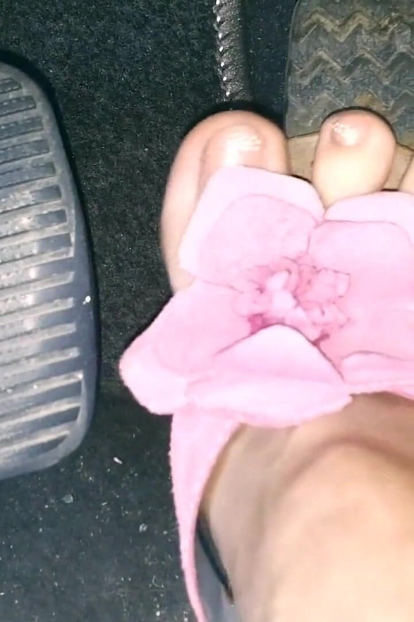 Revving My Car in Pink Flowered Flip Flops