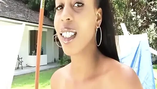 Black cock sucking dildo playing...cum on tits
