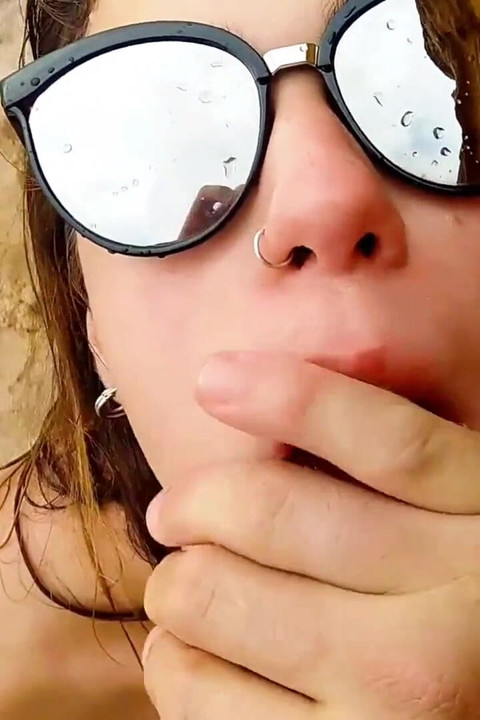 Drinking pee beach split cum swallow all