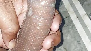 Indian big cock using condom first time on webcam