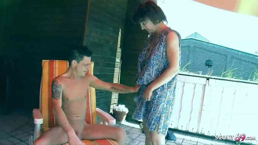 Crazy Stepson Seduces German Mother to Fuck on Balcony