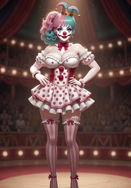 Anime circus strip ring leader clown and acrobat sexy circus show