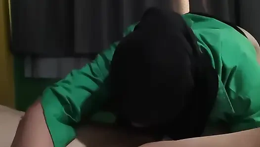 The young teacher couldn't help but be fed by the male students in her room.