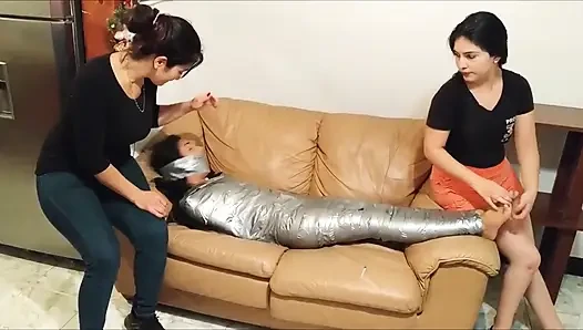 First Time Mummification for 18-year-old Latina Cutie!