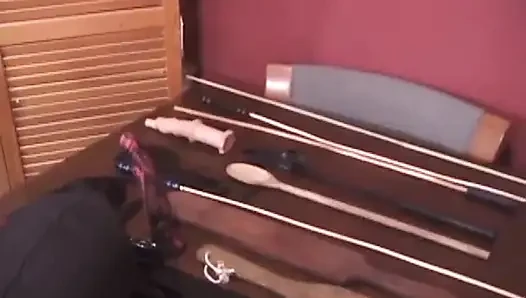 Pink haired mistress dominate slave in dungeon