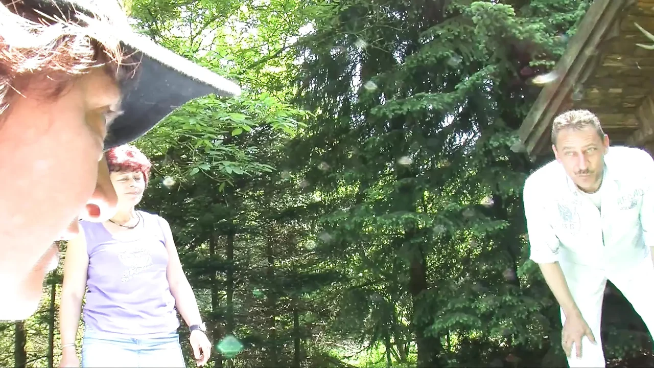 Mature German bitches sharing dick in outdoor threesome