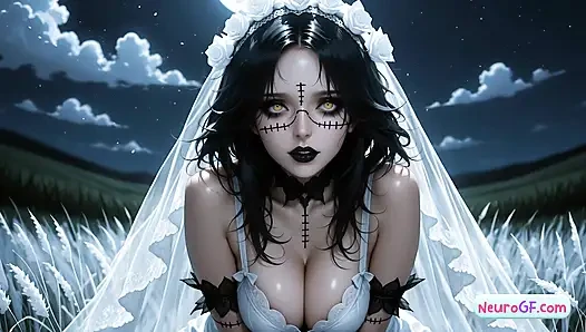 Pengantin zombie gelap menunggangi kontol di malam hari kemudian berakhir basah kuyam di wajah tebal