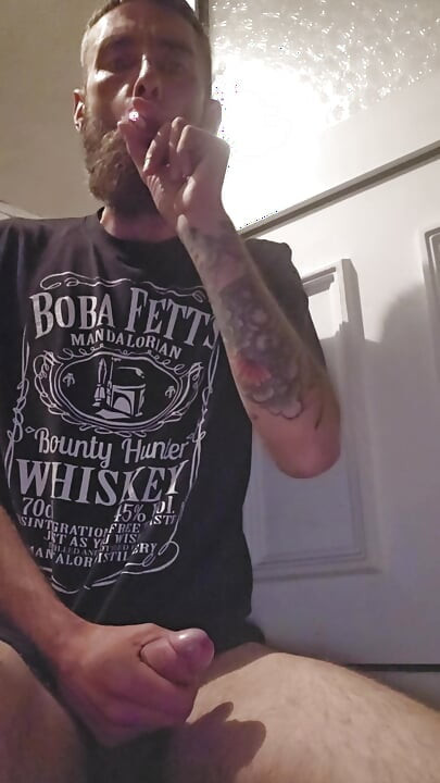 Big dick wanking with smoking fetish cum shot