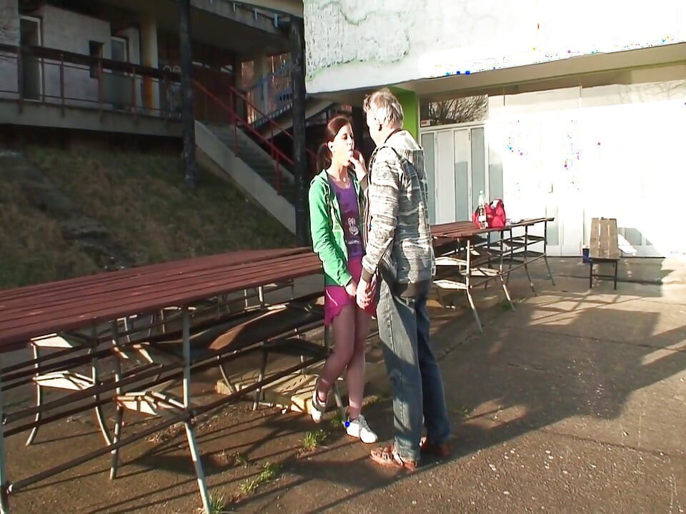 Hot Brunette Gets Eaten Out and Fingered by Older Guy Outdoors